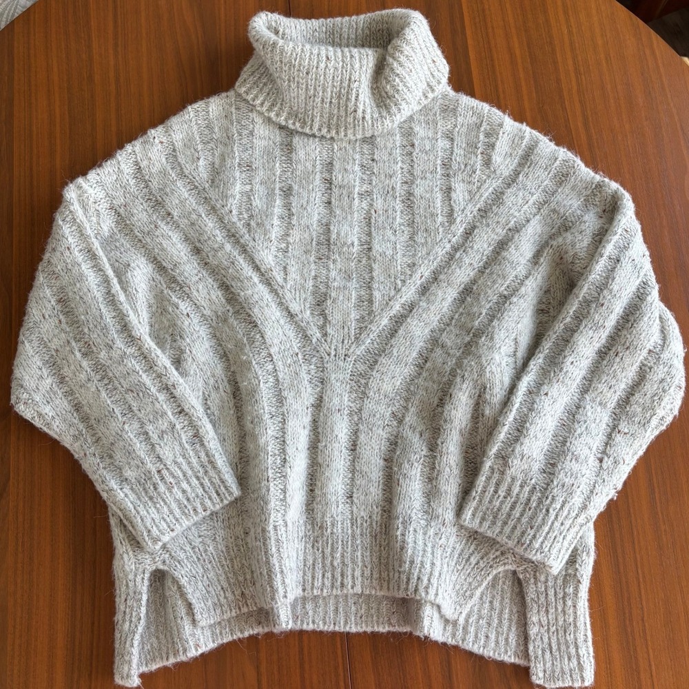 Moon River Chunky Knit Ribbed Turtleneck Sweater M Flecked Coastal Grandma Chic